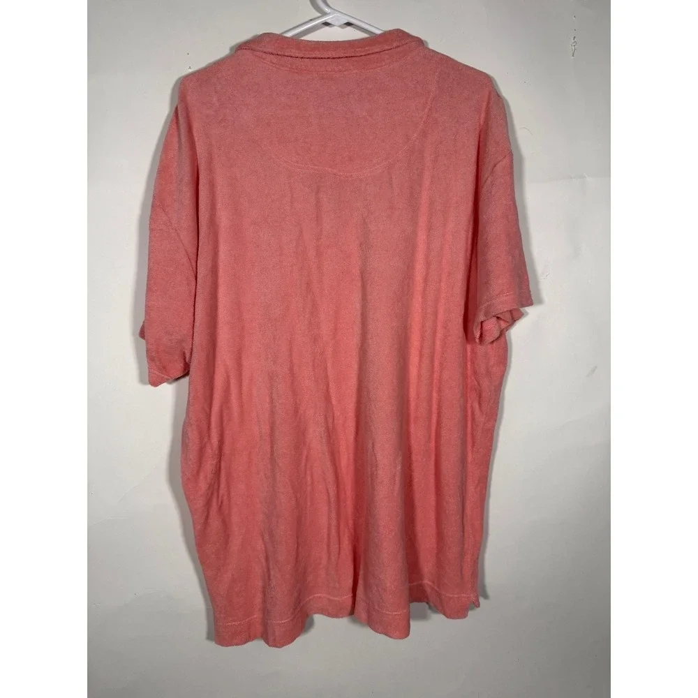 OAS Mens Terry Cloth Polo Shirt XL Coral Pink Short Sleeve Beach Swim Top